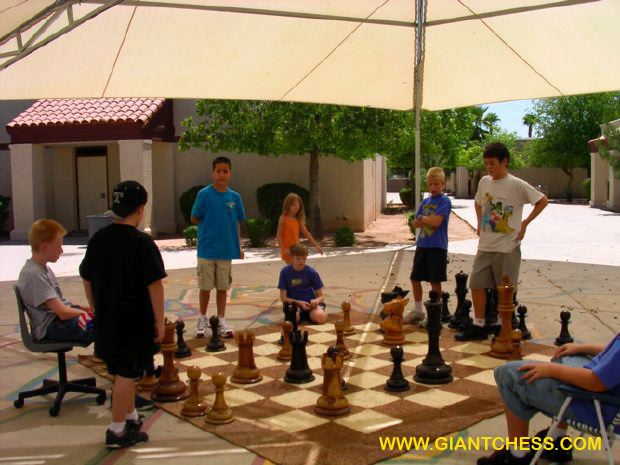 Children Play Outdoor Wooden Chess Games