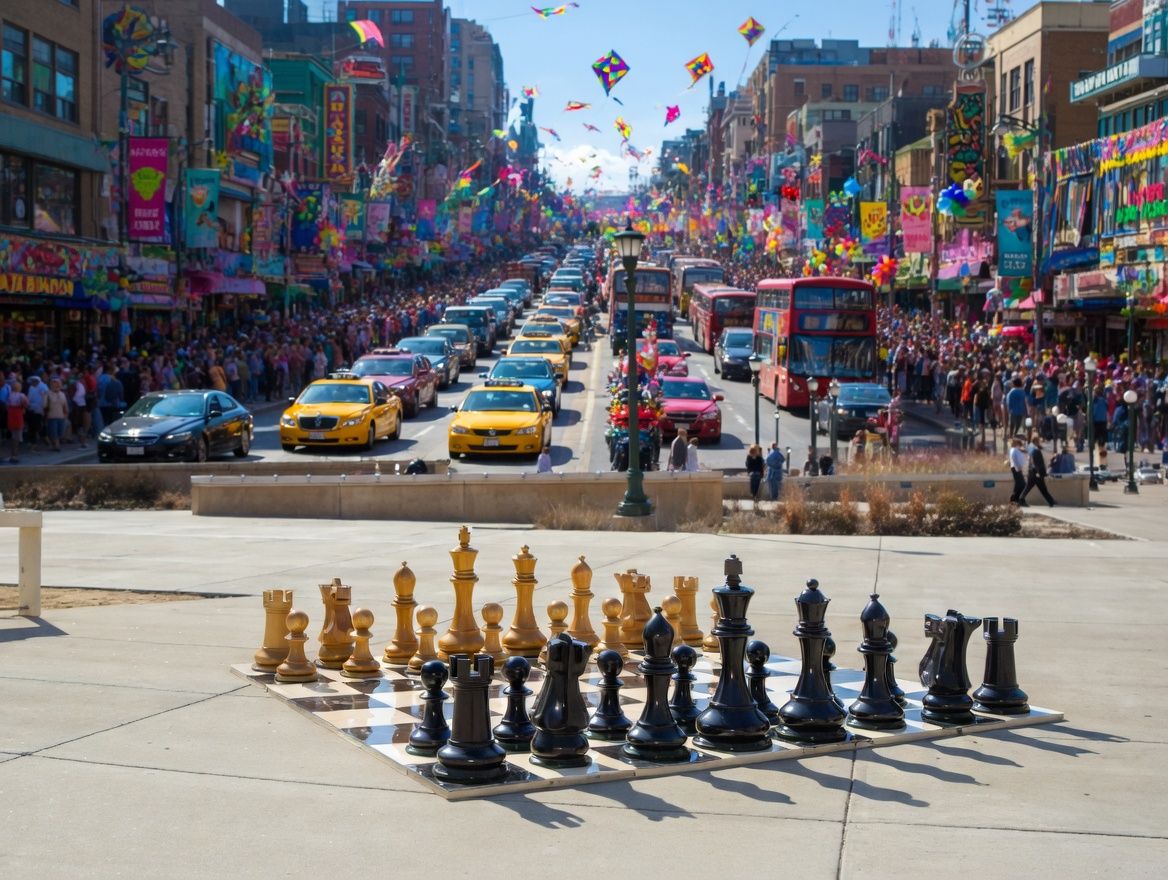 Thumbnail for Giant Chess Set Takes Over a Vibrant City Street ΓÇô The Ultimate Street Art Meets Strategy