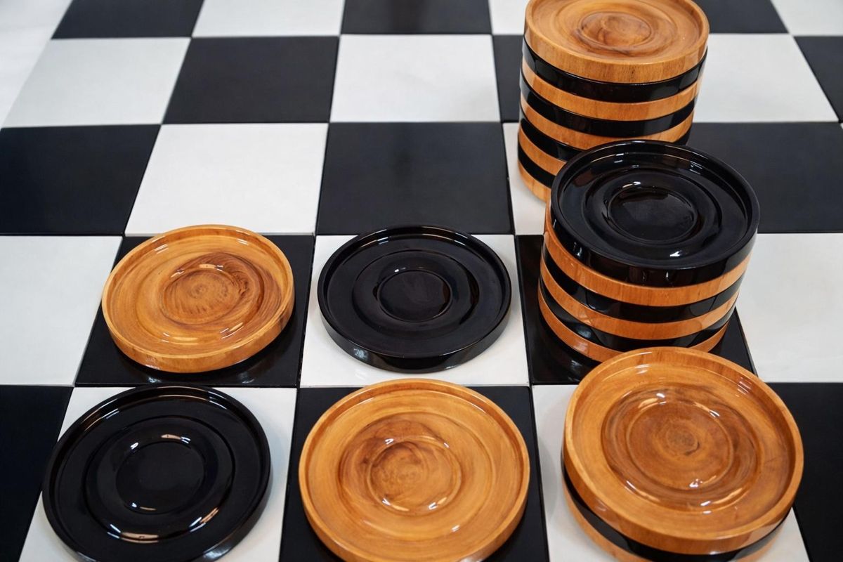 Thumbnail for Giant Teakwood Checkers_ A Playful Game for Children