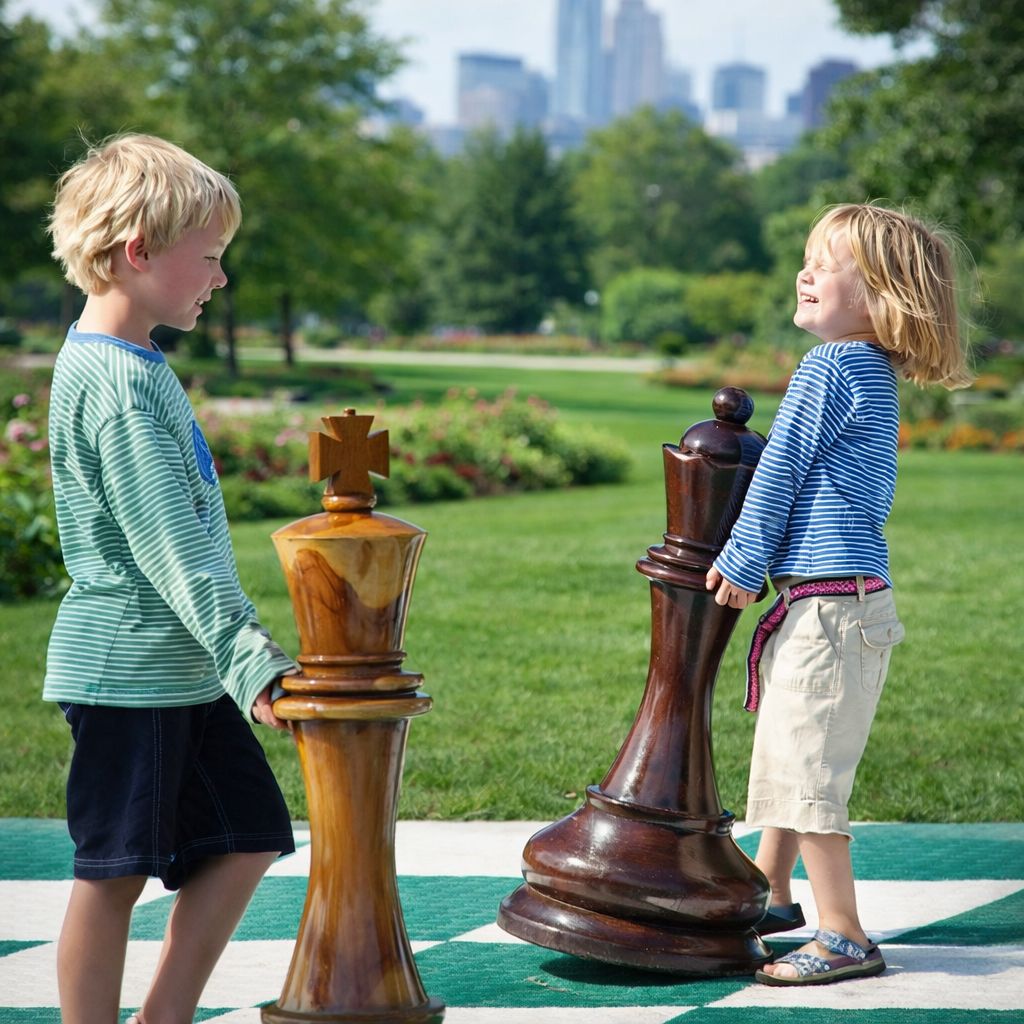 Thumbnail for Playful Grandeur_ The 120cm Teakwood Chess King in the Park
