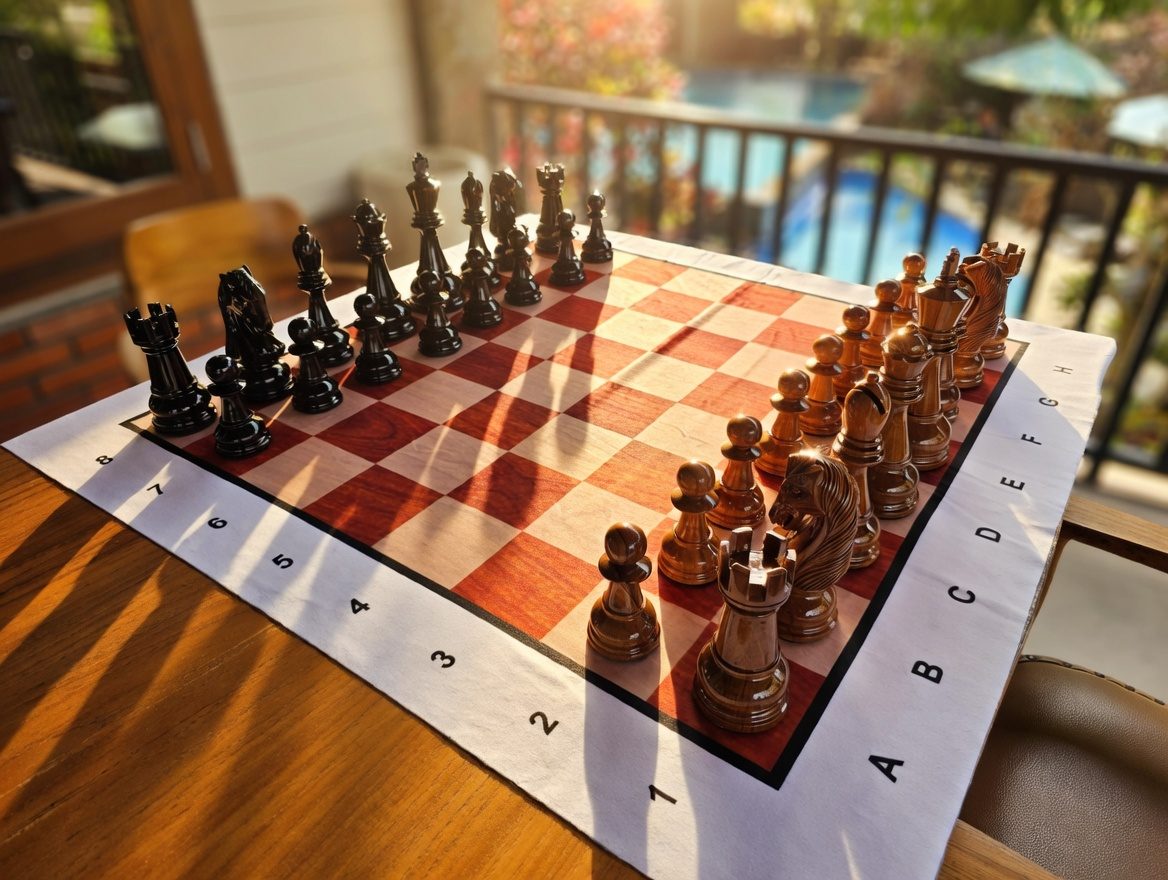 Thumbnail for Sunlit Strategy: Teakwood Chess by the Poolside