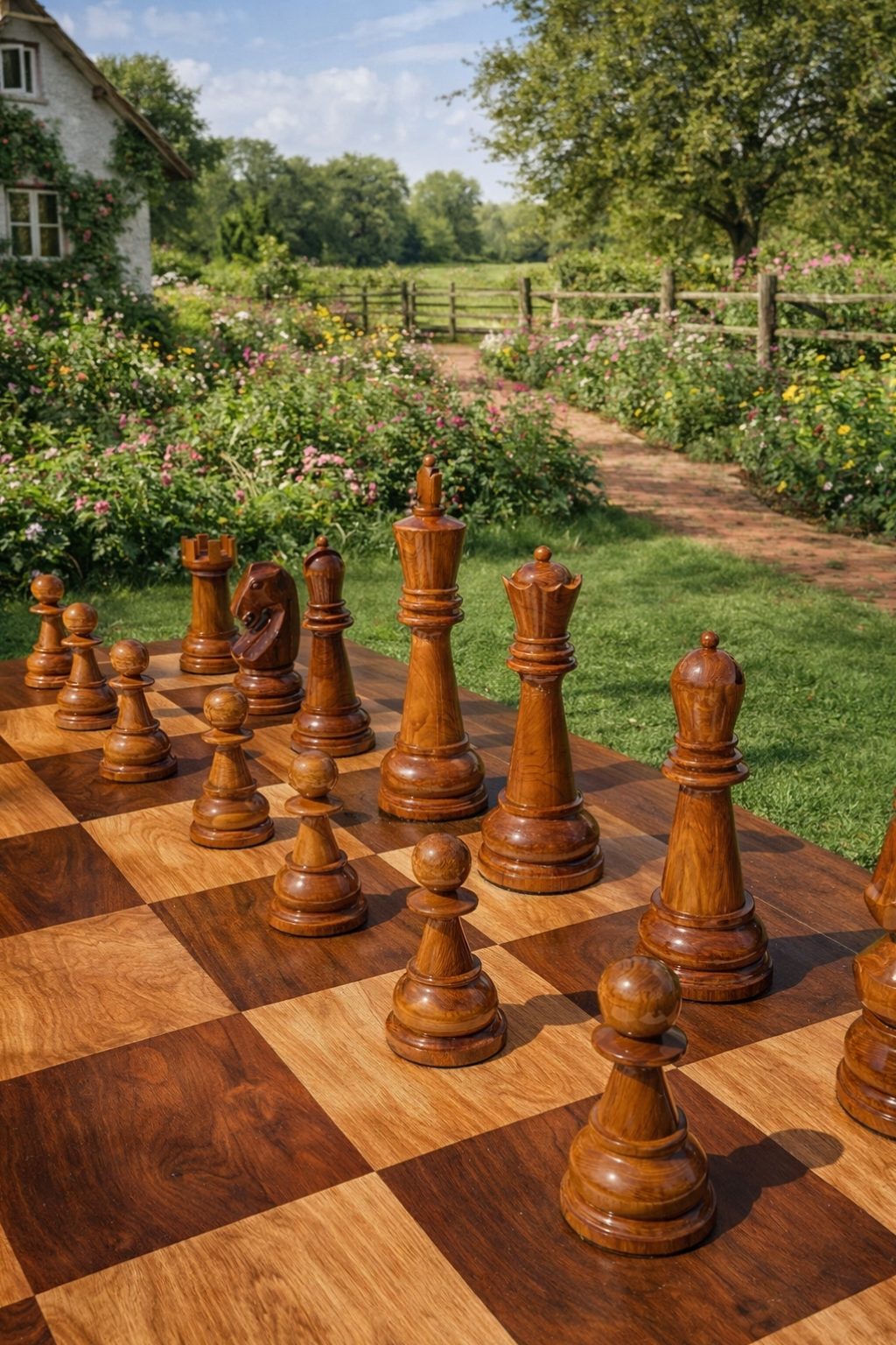 Thumbnail for The Elegance of Teakwood Giant Chess in the Garden