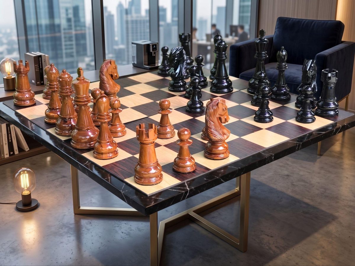 Thumbnail for The Grandmaster's Lounge: Elevating Your Executive Suite with the Giant Teak Chess Set