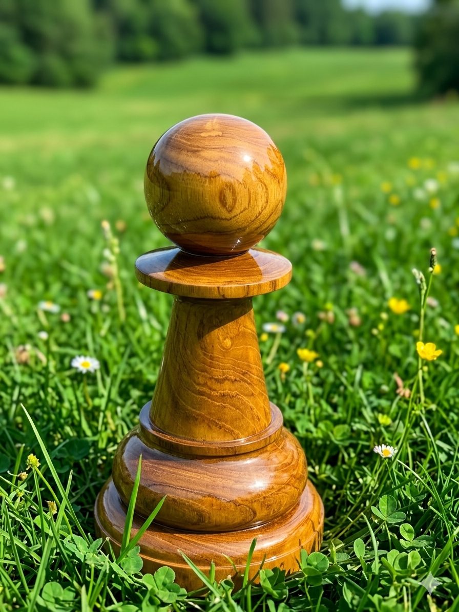 Thumbnail for The Humble Pawn, Reimagined: The Majestic Beauty of Giant Teak Chess Pieces
