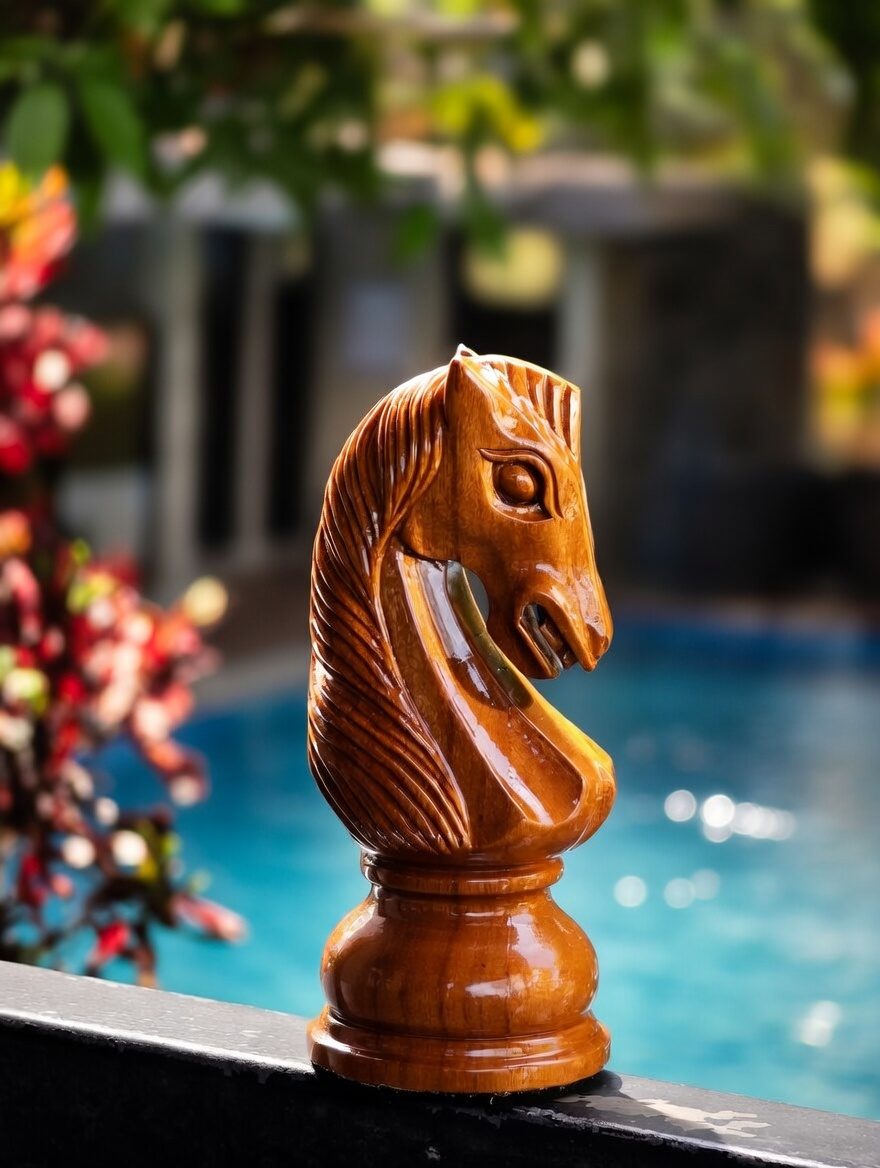 Thumbnail for The Knight of Elegance: Teakwood Chess in Outdoor Serenity