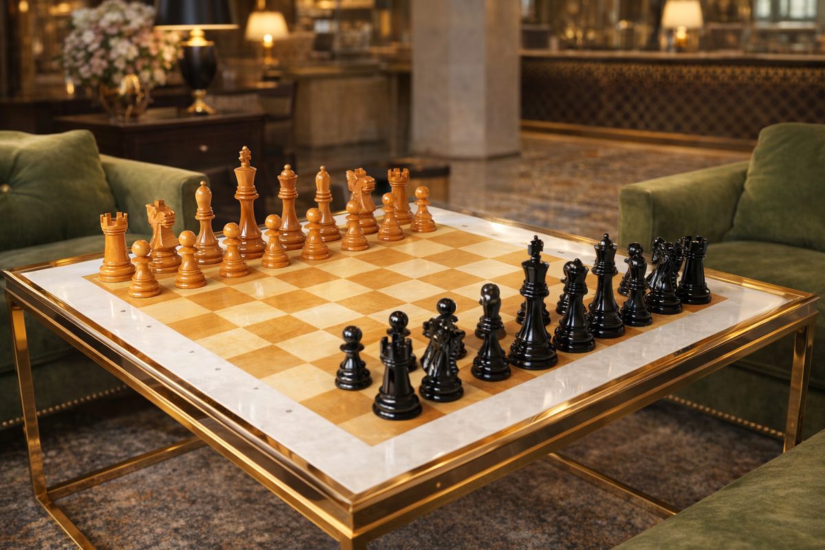 Thumbnail for The Timeless Elegance of a Teak Chess Set in a Hotel Lobby